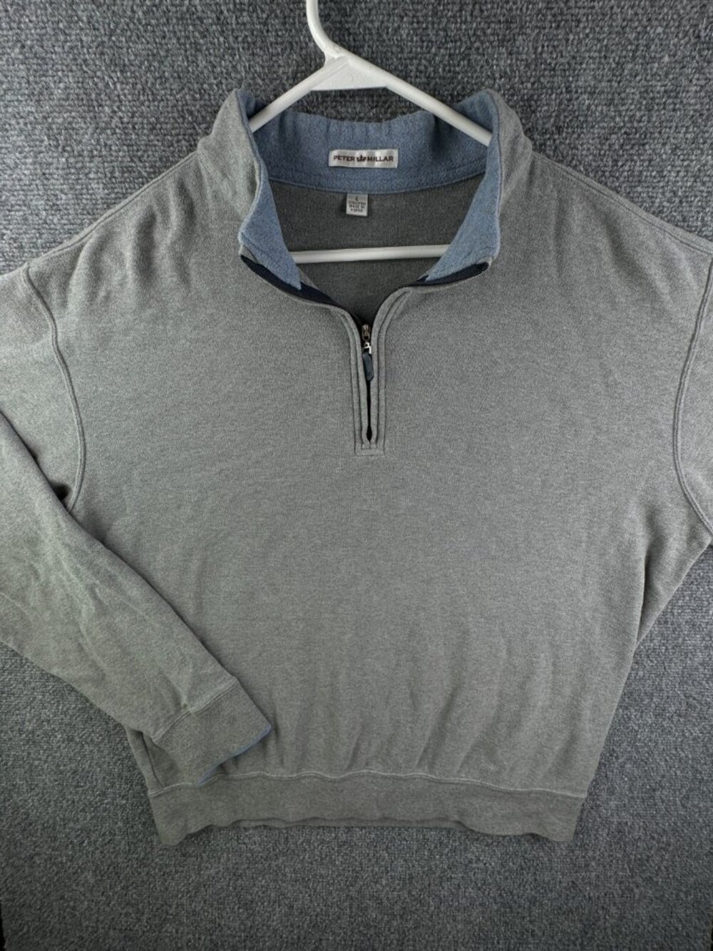 Peter Millar Cotton Gray 1/4 Zip Pullover Sweater Soft Long Sleeve Men Knit